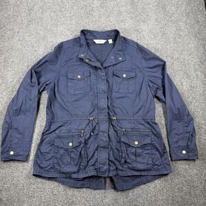 L.L.Bean Women Navy Utility Jacket XL Cotton Spandex Drawstring Waist Field Coat